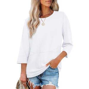 imageXIEERDUO 34 Length Sleeve Tops for Women Business Casual Blouses Slit Side Shirts Blouses Summer Fashion Clothes 2026White