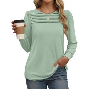 imageXIEERDUO Long Sleeve Shirts for Women 2024 Fall Outfits Trendy Pleated Loose Fit Casual Tunics to wear with LeggingsPea Green