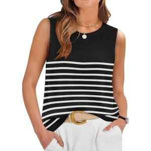 imageXIEERDUO Sweater Vest Women Fall Clothes Crewneck Sleeveless Tops Ribbed Knit Tank Tops Business Casual Work BlousesStriped Blackwhite