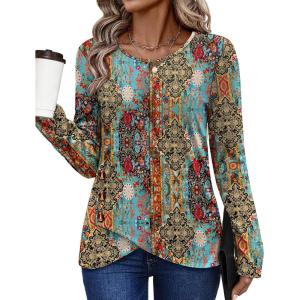 imageXIEERDUO Tunic Sweaters for Women Long Sleeve Shirts Crew Neck Tops with Buttons Fall Fashion Outfits Winter ClothingFigure