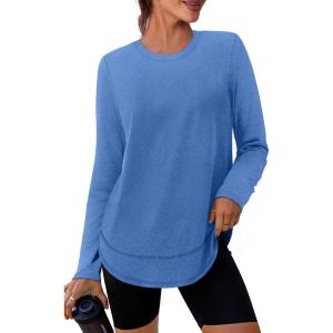 imageXIEERDUO Womens Workout Tops Long Sleeve Quick Dry UPF 50 Sun Protection Shirts for Hiking Running S3XL05 Blue