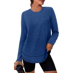 imageXIEERDUO Womens Workout Tops Long Sleeve Quick Dry UPF 50 Sun Protection Shirts for Hiking Running S3XL06 Dark Blue