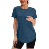 imageWomens Workout Tops Short Sleeve Shirts with Sun Protection UPF 50 Quick Dry Outfits for Hiking Running S3XL09 Dark Blue