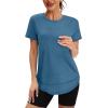 imageWomens Workout Tops Short Sleeve Shirts with Sun Protection UPF 50 Quick Dry Outfits for Hiking Running S3XL12 Dark Blue Green