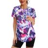 imageWomens Workout Tops Short Sleeve Shirts with Sun Protection UPF 50 Quick Dry Outfits for Hiking Running S3XL13 Tie Dye Purple Floral
