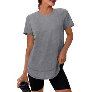 imageWomens Workout Tops Short Sleeve Shirts with Sun Protection UPF 50 Quick Dry Outfits for Hiking Running S3XL01 Grey