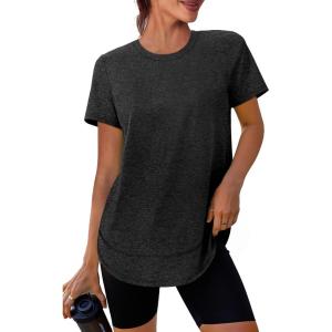 imageWomens Workout Tops Short Sleeve Shirts with Sun Protection UPF 50 Quick Dry Outfits for Hiking Running S3XL02 Black