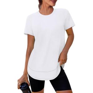 imageWomens Workout Tops Short Sleeve Shirts with Sun Protection UPF 50 Quick Dry Outfits for Hiking Running S3XL15 Pure White