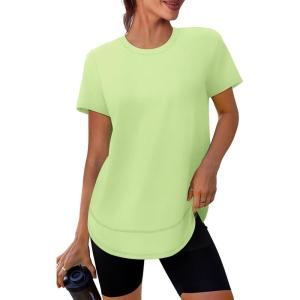 imageWomens Workout Tops Short Sleeve Shirts with Sun Protection UPF 50 Quick Dry Outfits for Hiking Running S3XL20 Yellow Green