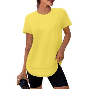 imageWomens Workout Tops Short Sleeve Shirts with Sun Protection UPF 50 Quick Dry Outfits for Hiking Running S3XL21 Yellow