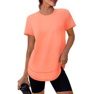 imageWomens Workout Tops Short Sleeve Shirts with Sun Protection UPF 50 Quick Dry Outfits for Hiking Running S3XL22 Light Orange