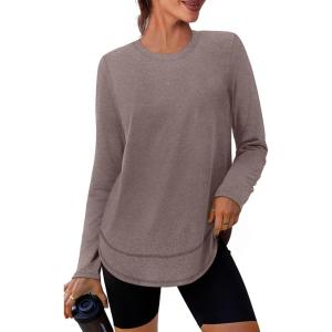 imageXIEERDUO Womens Workout Tops Long Sleeve Quick Dry UPF 50 Sun Protection Shirts for Hiking Running S3XL16 Brown