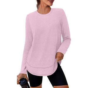 imageXIEERDUO Womens Workout Tops Long Sleeve Quick Dry UPF 50 Sun Protection Shirts for Hiking Running S3XL17 Peach Pink