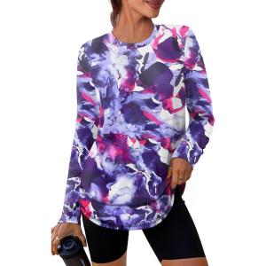 imageXIEERDUO Womens Workout Tops Long Sleeve Quick Dry UPF 50 Sun Protection Shirts for Hiking Running S3XL21 Tie Dye Purple Floral