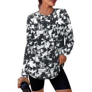 imageXIEERDUO Womens Workout Tops Long Sleeve Quick Dry UPF 50 Sun Protection Shirts for Hiking Running S3XL22 Black White Floral
