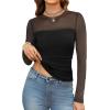 imageXIEERDUO Womens Sexy Sheer Long Sleeve Tops Crew Neck Mesh Ruched Going Out Shirts Blouse Date Night OutfitsA Mesh Black
