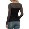 imageXIEERDUO Womens Sexy Sheer Long Sleeve Tops Crew Neck Mesh Ruched Going Out Shirts Blouse Date Night OutfitsA Mesh Black