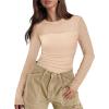 imageXIEERDUO Womens Sexy Sheer Long Sleeve Tops Crew Neck Mesh Ruched Going Out Shirts Blouse Date Night OutfitsC Beige Mesh