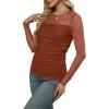 imageXIEERDUO Womens Sexy Sheer Long Sleeve Tops Crew Neck Mesh Ruched Going Out Shirts Blouse Date Night OutfitsCaramel Mesh