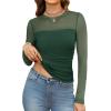 imageXIEERDUO Womens Sexy Sheer Long Sleeve Tops Crew Neck Mesh Ruched Going Out Shirts Blouse Date Night OutfitsMesh Green