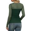 imageXIEERDUO Womens Sexy Sheer Long Sleeve Tops Crew Neck Mesh Ruched Going Out Shirts Blouse Date Night OutfitsMesh Green