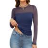 imageXIEERDUO Womens Sexy Sheer Long Sleeve Tops Crew Neck Mesh Ruched Going Out Shirts Blouse Date Night OutfitsMesh Navy