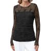 imageXIEERDUO Womens Sexy Sheer Long Sleeve Tops Crew Neck Mesh Ruched Going Out Shirts Blouse Date Night OutfitsZ Lace Black