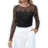 imageXIEERDUO Womens Sexy Sheer Long Sleeve Tops Crew Neck Mesh Ruched Going Out Shirts Blouse Date Night OutfitsZ Lace Black