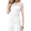 imageXIEERDUO Womens Sexy Sheer Long Sleeve Tops Crew Neck Mesh Ruched Going Out Shirts Blouse Date Night OutfitsZ Lace White