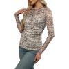 imageXIEERDUO Womens Sexy Sheer Long Sleeve Tops Crew Neck Mesh Ruched Going Out Shirts Blouse Date Night OutfitsZ Print Beige