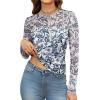 imageXIEERDUO Womens Sexy Sheer Long Sleeve Tops Crew Neck Mesh Ruched Going Out Shirts Blouse Date Night OutfitsZ Print Blue