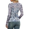 imageXIEERDUO Womens Sexy Sheer Long Sleeve Tops Crew Neck Mesh Ruched Going Out Shirts Blouse Date Night OutfitsZ Print Blue