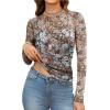 imageXIEERDUO Womens Sexy Sheer Long Sleeve Tops Crew Neck Mesh Ruched Going Out Shirts Blouse Date Night OutfitsZ Print Floral
