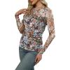 imageXIEERDUO Womens Sexy Sheer Long Sleeve Tops Crew Neck Mesh Ruched Going Out Shirts Blouse Date Night OutfitsZ Print Floral