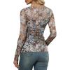 imageXIEERDUO Womens Sexy Sheer Long Sleeve Tops Crew Neck Mesh Ruched Going Out Shirts Blouse Date Night OutfitsZ Print Floral