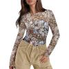 imageXIEERDUO Womens Sexy Sheer Long Sleeve Tops Crew Neck Mesh Ruched Going Out Shirts Blouse Date Night OutfitsZ Print Floral