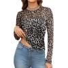 imageXIEERDUO Womens Sexy Sheer Long Sleeve Tops Crew Neck Mesh Ruched Going Out Shirts Blouse Date Night OutfitsZ Print Leopard