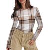 imageXIEERDUO Womens Sexy Sheer Long Sleeve Tops Crew Neck Mesh Ruched Going Out Shirts Blouse Date Night OutfitsZ Print Plaid
