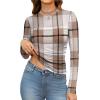 imageXIEERDUO Womens Sexy Sheer Long Sleeve Tops Crew Neck Mesh Ruched Going Out Shirts Blouse Date Night OutfitsZ Print Plaid