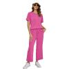 imageXIEERDUO Ladies Plus Size Two Piece Travel Outfits 2 Pc Lounge Set Summer Short Sleeve Tracksuit Wide Leg Loungewear Spring Sweatsuit Fashion Jumpsuit Vacation Clothes Pink 3XL