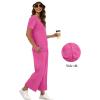 imageXIEERDUO Ladies Plus Size Two Piece Travel Outfits 2 Pc Lounge Set Summer Short Sleeve Tracksuit Wide Leg Loungewear Spring Sweatsuit Fashion Jumpsuit Vacation Clothes Pink 3XL