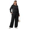 imageXIEERDUO Womens 2 Piece Lounge Sets Side Slit Outfits Wide Leg Tracksuit Comfy Loungewear Fashion Sweatsuit S3XLA Black