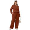 imageXIEERDUO Womens 2 Piece Lounge Sets Side Slit Outfits Wide Leg Tracksuit Comfy Loungewear Fashion Sweatsuit S3XLCaramel