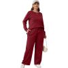 imageXIEERDUO Womens 2 Piece Lounge Sets Side Slit Outfits Wide Leg Tracksuit Comfy Loungewear Fashion Sweatsuit S3XLWine Red
