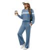 imageXIEERDUO Womens 2 Piece Lounge Sets Side Slit Outfits Wide Leg Tracksuit Comfy Loungewear Fashion Sweatsuit S3XLZ Blue White