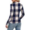 imageXIEERDUO Womens Long Sleeve Thermal Shirt Fleece Mock Neck Tops 2025 Fashion Slim FitFblue Grid