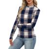 imageXIEERDUO Womens Long Sleeve Thermal Shirt Fleece Mock Neck Tops 2025 Fashion Slim FitFblue Grid