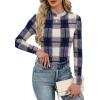 imageXIEERDUO Womens Long Sleeve Thermal Shirt Fleece Mock Neck Tops 2025 Fashion Slim FitFblue Grid