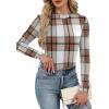 imageXIEERDUO Womens Long Sleeve Thermal Shirt Fleece Mock Neck Tops 2025 Fashion Slim FitFbrown Grid