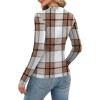 imageXIEERDUO Womens Long Sleeve Thermal Shirt Fleece Mock Neck Tops 2025 Fashion Slim FitFbrown Grid
